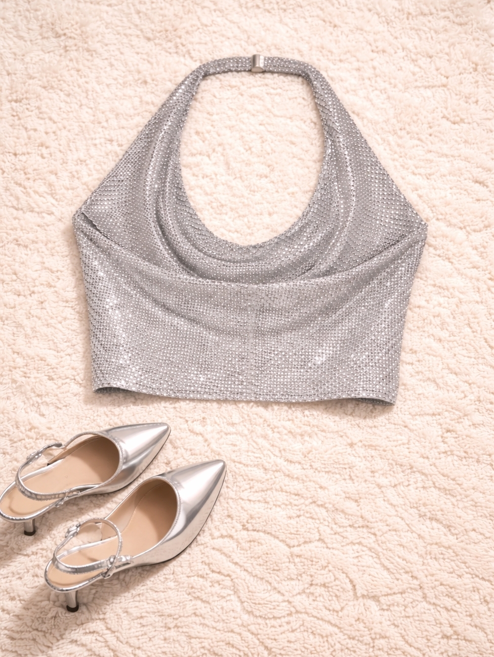 Silver Rhinestone Halter Top